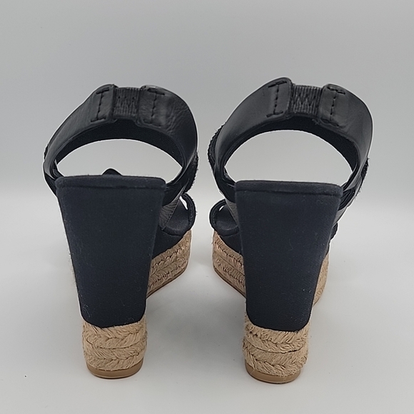 TORY BURCH Wedge Sandal Espadrille Slingback 2 Band Canvas & Leather Black US 10 - Picture 6 of 13